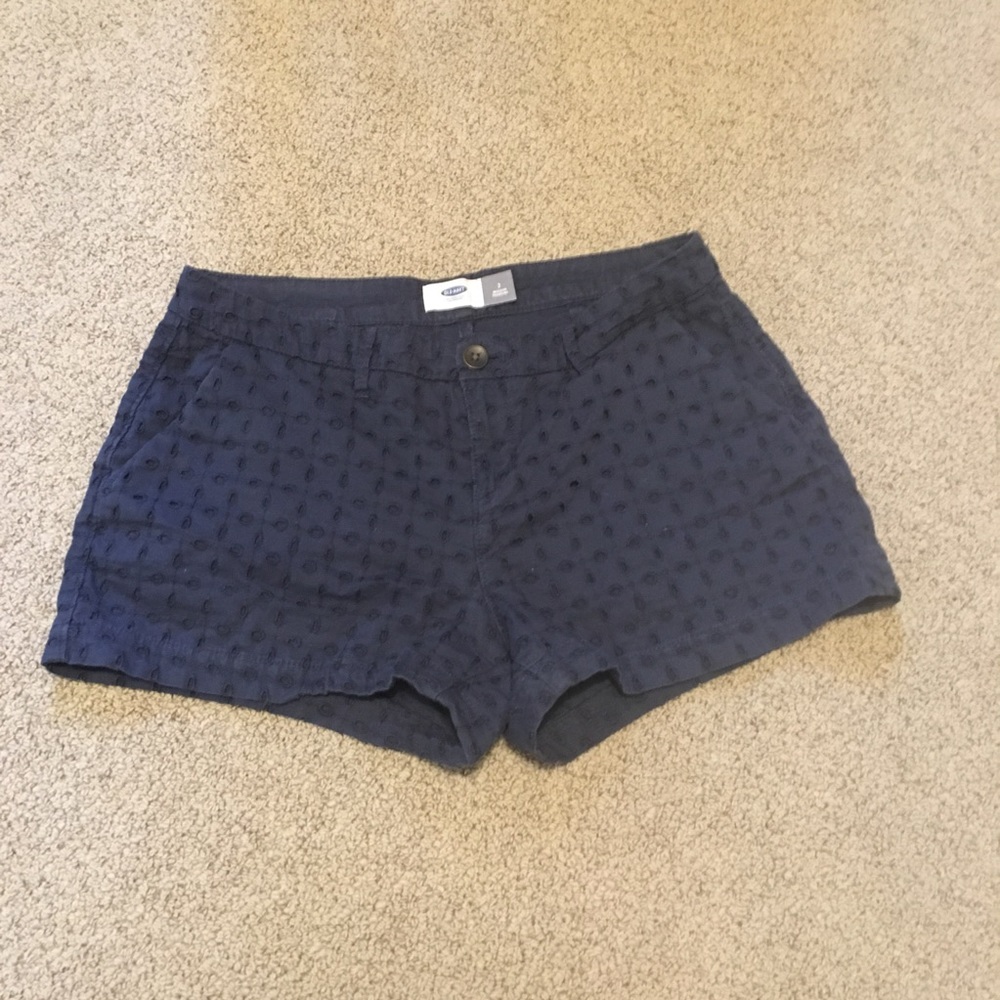 navy shorts with eyelet details